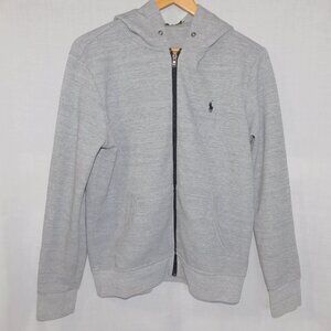 Polo Ralph Lauren Mens M Light Gray Black Pony Double Knit Full Zip Hoodie *READ